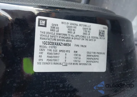 2010 Chevrolet Silverado 1500 Lt из США, поврежденный, VIN 1GCSCSEAXAZ144634